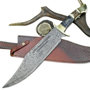 21" Handmade Damascus Steel Bowie Knife With Leather Sheath