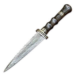 10" Handmade Damascus Steel Rta-Tail Dagger Knife With Leather Sheath- Hard Wood Handle
