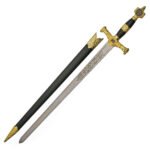 34" Gold Medieval Ceremonial Sword with Star of David and Scabbard – Stainless Steel Display Sword for Collectors, LARP, Renaissance, and Cosplay