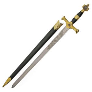 34" Gold Medieval Ceremonial Sword with Star of David and Scabbard – Stainless Steel Display Sword for Collectors, LARP, Renaissance, and Cosplay
