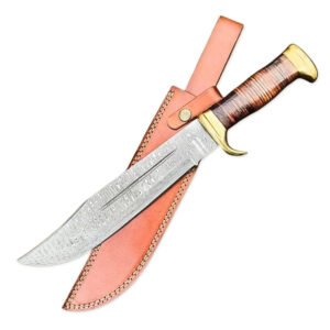 14" Handmade Damascus Steel Crocodile Dundee Knife, Bowie Knife, Hunting Knife With Leather Sheath