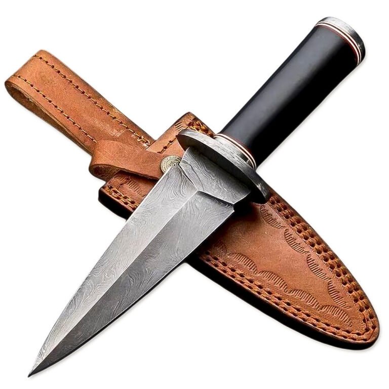 8" Handmade Damascus Steel Rat-Tail Double Edge Dagger Knife Micara Handle With Leather Sheath