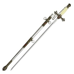 37” Masonic Knight of Templar Replica Ceremonial Long Sword with Adorned Scabbard, White
