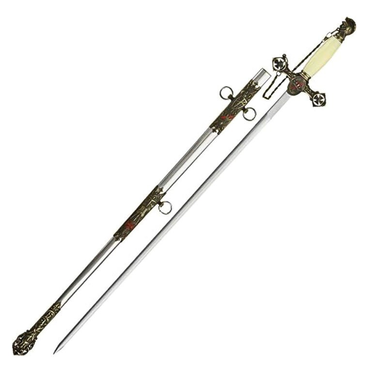 37” Masonic Knight of Templar Replica Ceremonial Long Sword with Adorned Scabbard, White