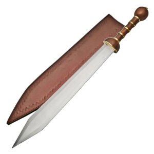 34” Handmade Wood and Brass Handle Roman Style Gladius Sword with Leather Sheath
