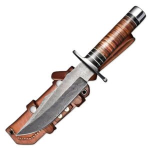 12"Handmade Damascus steel Rat-Tail Bowie Knife With Leather Sheath