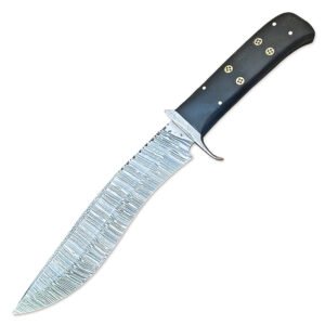 14" Handmade Damascus Steel Full Tang Bowie Machete Knife With Leather Sheath-Hunting, Camping, Outdoor, Fishing