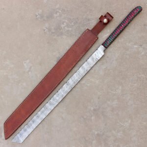 28" Handmade Damascus Steel Hunting Machete With Sheath | Best For Hunting Skinning and Camping