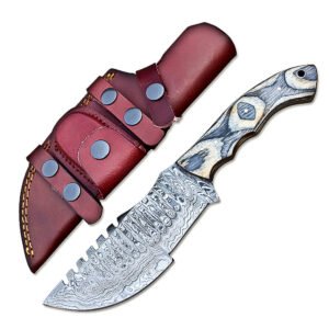 Handmade Damascus Steel Full Tang Tracker Knife With Leather Sheath-Survival, Hunting, Bowie, Outdoor