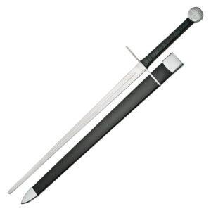 48” Handmade Stainless Steel Medieval Cross Sword With Scabbard, Black