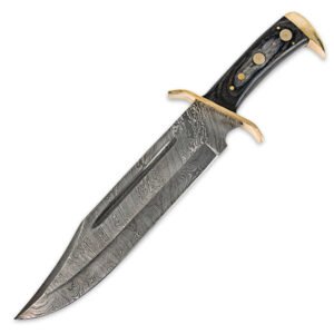 16" Handmade Damascus Steel Bowie Knife Wood Handle With Brass Clip And Sheath
