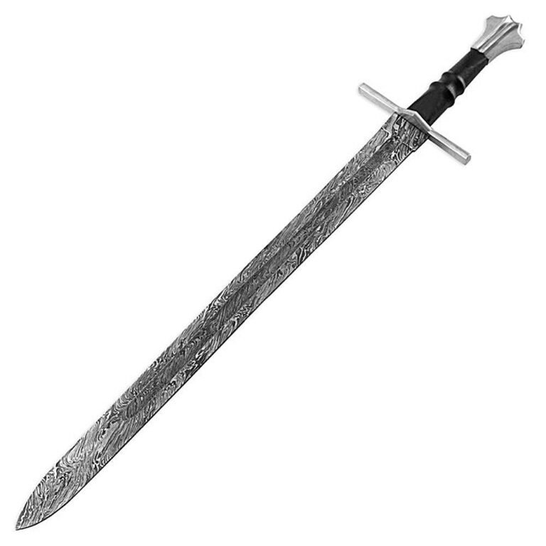 Handmade Damascus Steel Meireval Templar Sword With Leathe Sheath