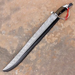 Hand Forged Damascus Steel Rat-Tail Cutlass Sword pirate sword With Leather Sheath