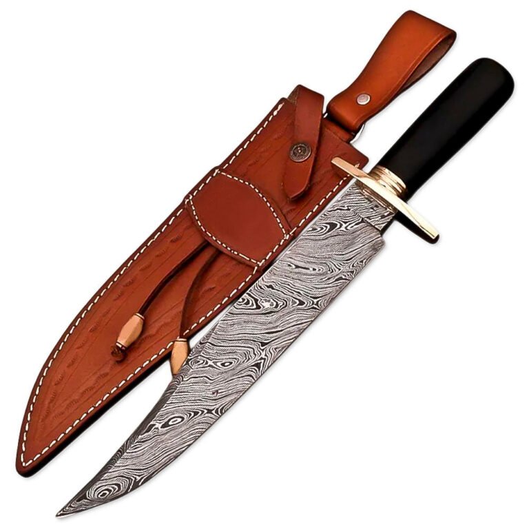 15" Handmade Damascus Steel Rat-Tail Hunting Bowie Knife Micarta Handle With Leather Sheath