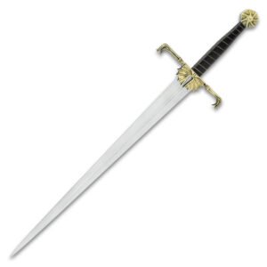 Sword Of Dragons Fantasy Sword And Scabbard - 1065 Carbon Steel Blade, Antiqued Brass Pommel And Guard