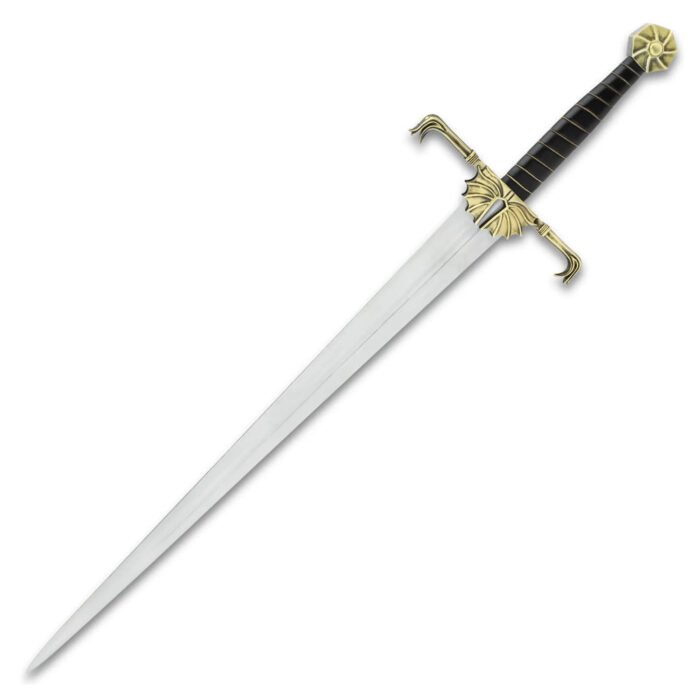 Sword Of Dragons Fantasy Sword And Scabbard - 1065 Carbon Steel Blade, Antiqued Brass Pommel And Guard