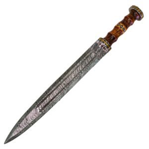 Handmade Damascus Steel Gladius Medieval Roman Short Sword With Leather Sheath