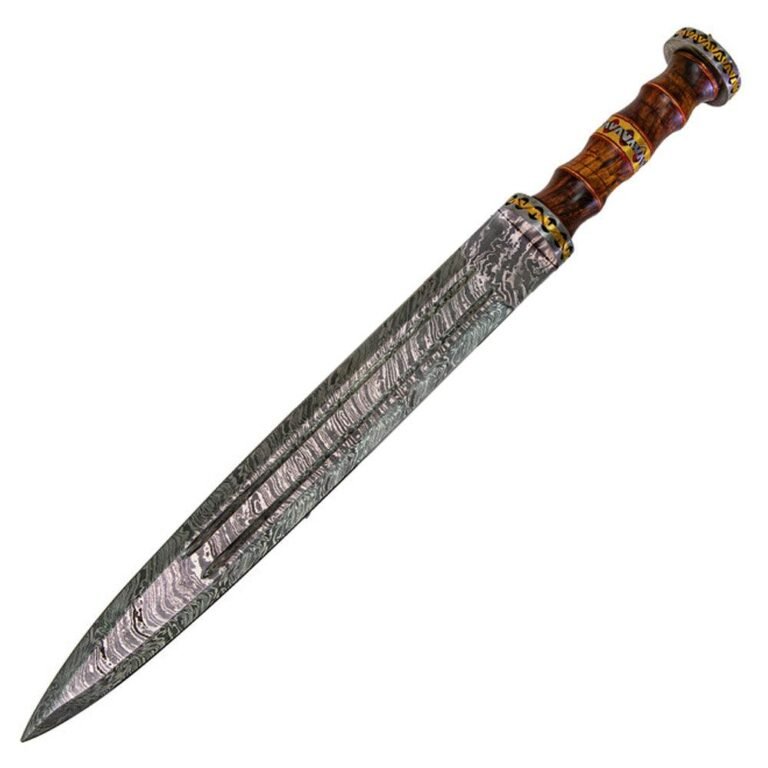 Handmade Damascus Steel Gladius Medieval Roman Short Sword With Leather Sheath