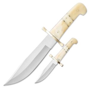 12"and 8" Handmade Stainless Steel Bowie Knife Camel Bone Handle With Leather Sheath