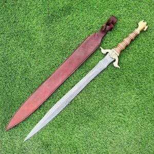Custom Handmade Damascus Steel Sword, Viking Sword, Medieval Sword, Historical Sword With Leather Sheath
