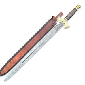 Custom Handmade Damascus Steel Combat Hunting Sword. Long Sword, Double Edge Sword, Viking Sword With Leather Sheath