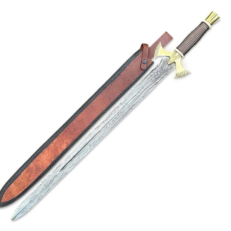 Custom Handmade Damascus Steel Combat Hunting Sword. Long Sword, Double Edge Sword, Viking Sword With Leather Sheath