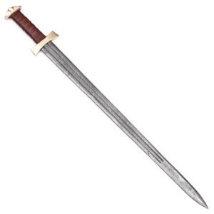 Handmade Damascus Steel Viking Warrior Sword With Leather Sheath