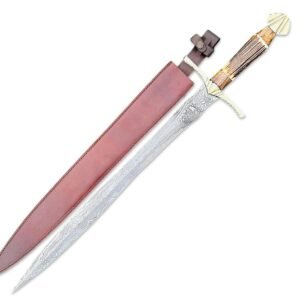 Handmade Damascus Steel Viking Sword, Medieval Sword With Leather Sheath