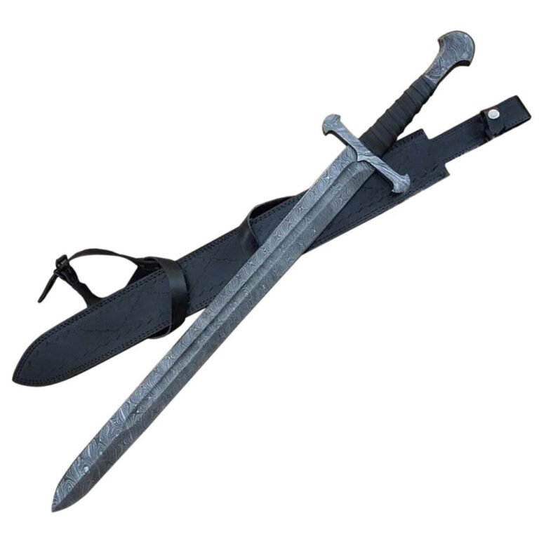 Handmade Damascus Steel Viking Sword With Leather Sheath