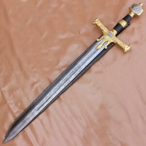 40" Handmade Medieval King David Solomon Damascus Steel Sword With Leather Sheath
