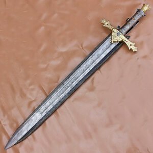 40" Awesome Hand Forged Damascus Steel Rat-Tail Marvelous Sword With Leather Sheath