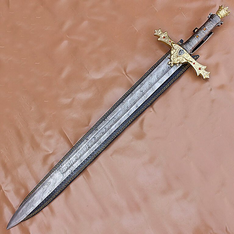 40" Awesome Hand Forged Damascus Steel Rat-Tail Marvelous Sword With Leather Sheath