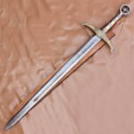 40" Hand Forged Damascus Steel Rat-Tail Locksley Sword With Leather Sheath