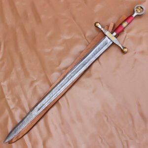 40" Custom Damascus Steel Rat-Tail Football Sword With Leather Sheath