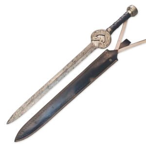 Handmade Damascus Steel 38 inches King Theoden Herugrim Sword Lord Of The Ring Sword Battle Ready With Leather Sheath