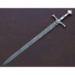 Handmade King Solomon Sword with Leather Sheath/Damascus Steel Sword