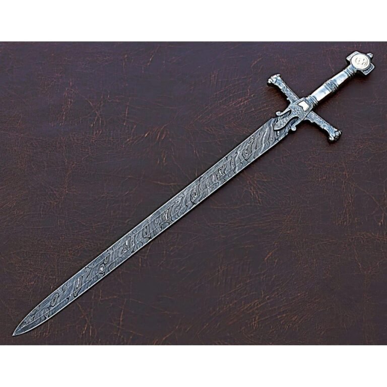 Handmade King Solomon Sword with Leather Sheath/Damascus Steel Sword