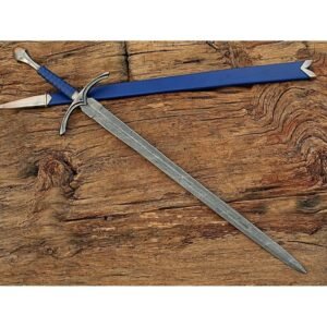 Damascus Steel glamdring Sword, Foe Hammer Sword Handmade Medieval Sword with Leather Sheath