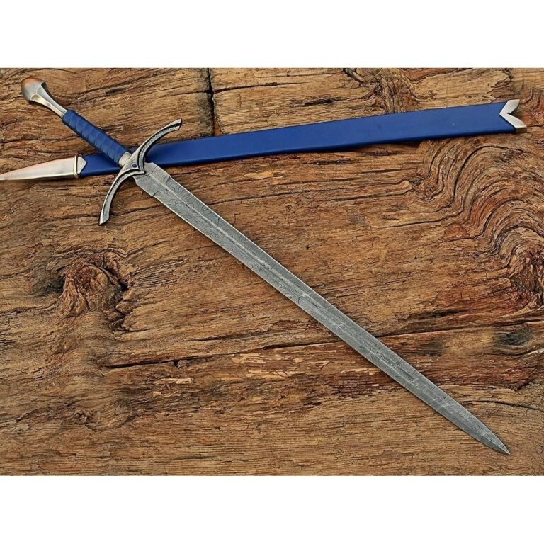 Damascus Steel glamdring Sword, Foe Hammer Sword Handmade Medieval Sword with Leather Sheath