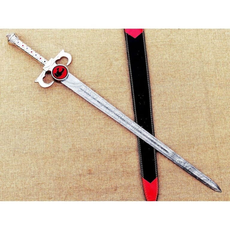 Hand-Forged Damascus Steel Thundercats Lion-O Sword of Omens Replica with Leather Sheath – Battle Ready