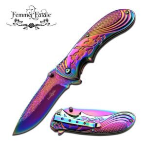 4 Inch Handle Rainbow Titanium Spring Assisted Folding Pocket Knife