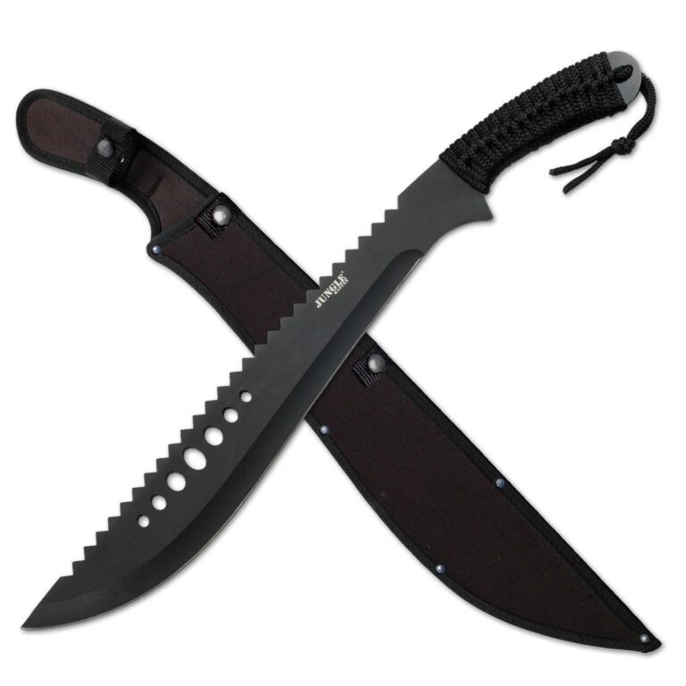 Full Tang Sawback Black Tactical Machete With Sheath