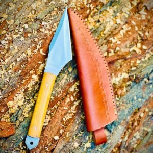 Handmade Stainless Steel Full Tang Olive Wood Kiridashi Knife With Leather Sheath