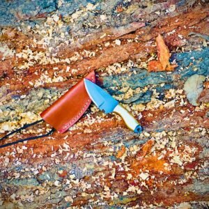 Handmade Stainless Steel Full Tang Brass Handle Neck Knife Skinning Knife with Leather Sheath