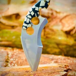 Handmade Stainless Steel Full Tang Skinning Knife with Leather Sheath – Resin Handle