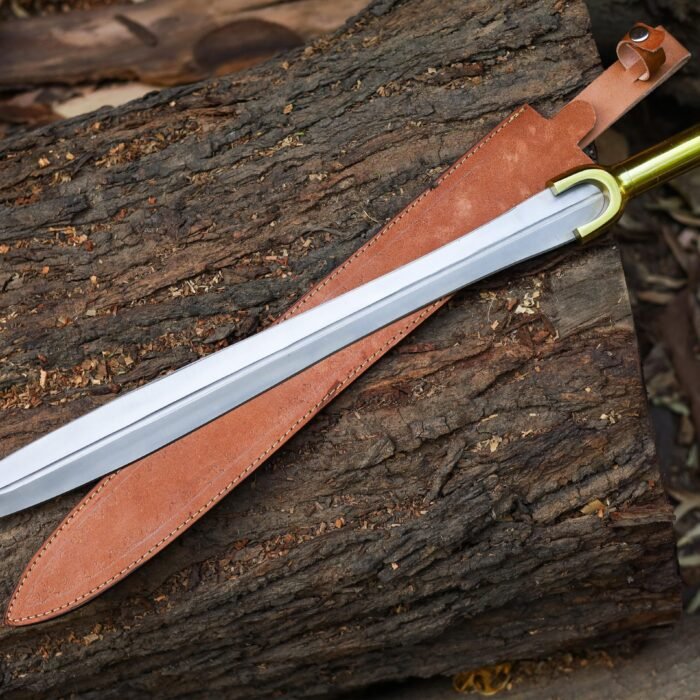 Handmade Stainless Steel Double Edge Riptide Backbiter Sword with Leather Sheath & Wall Plaque greek sword riptide