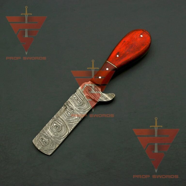 Handcrafted Damascus Steel Hunting Fixed Blade Knife with Leather Sheath - Exquisite Redwood Handle - Ideal Gift For Him | EDC