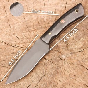 9 Inch Fixed Blade Hunting Knife, Stainless Steel Full Tang Skinner with Black Micarta Handle, Leather Sheath, Bushcraft Outdoor Survival Camping