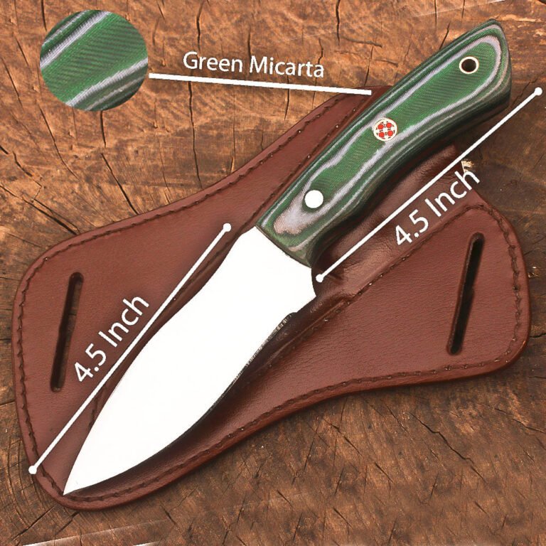 9 Inch Fixed Blade Hunting Knife with Green Micarta Handle, Stainless Steel Full Tang Skinner Bushcraft Knife, Leather Sheath, Outdoor Survival Camping