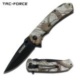 Brown Camo Handle Spring Assisted Knife With Pocket Clip - 4.25" Closed In Length